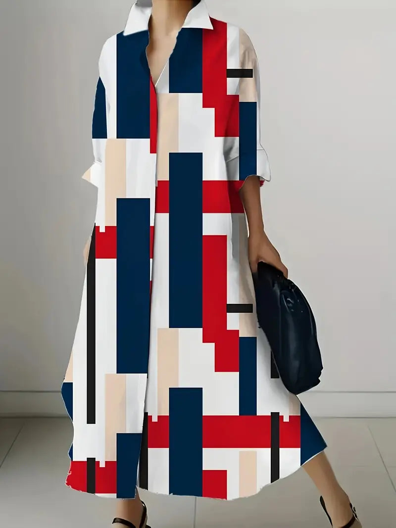 Abstract Art Print Long Sleeve Vacation Dress